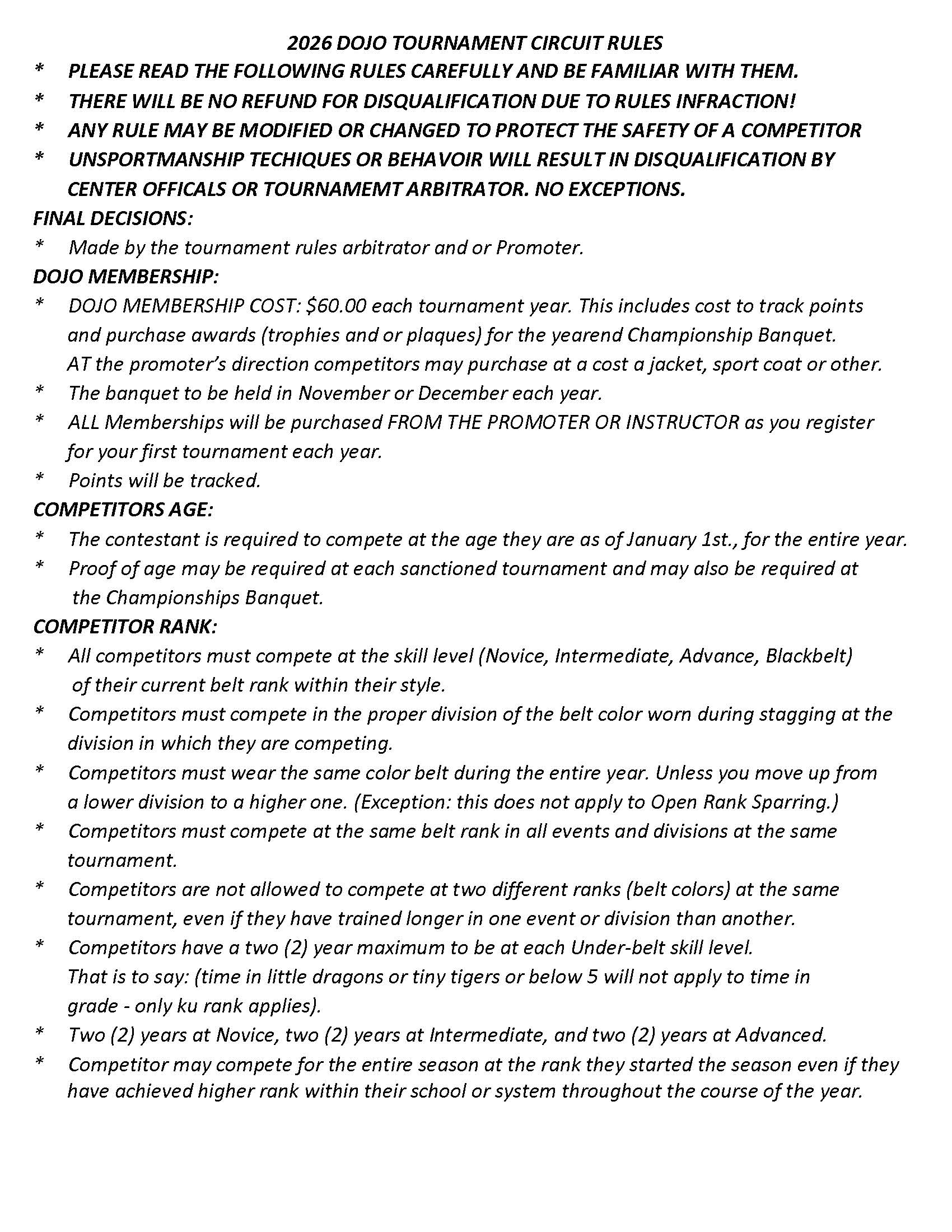 Dojo Organization Rules at a Glance