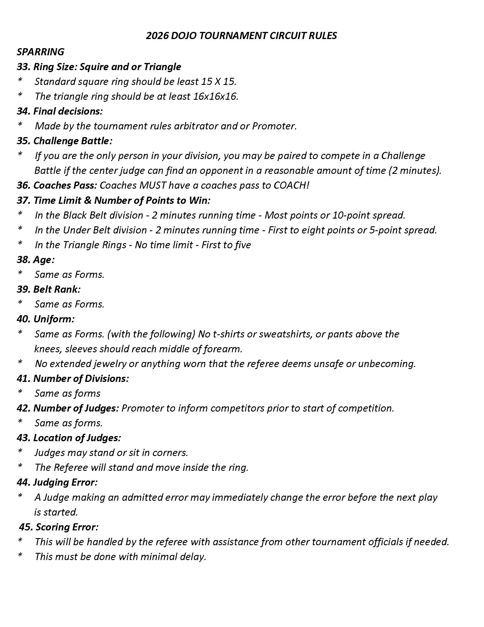Dojo Organization Rules at a Glance